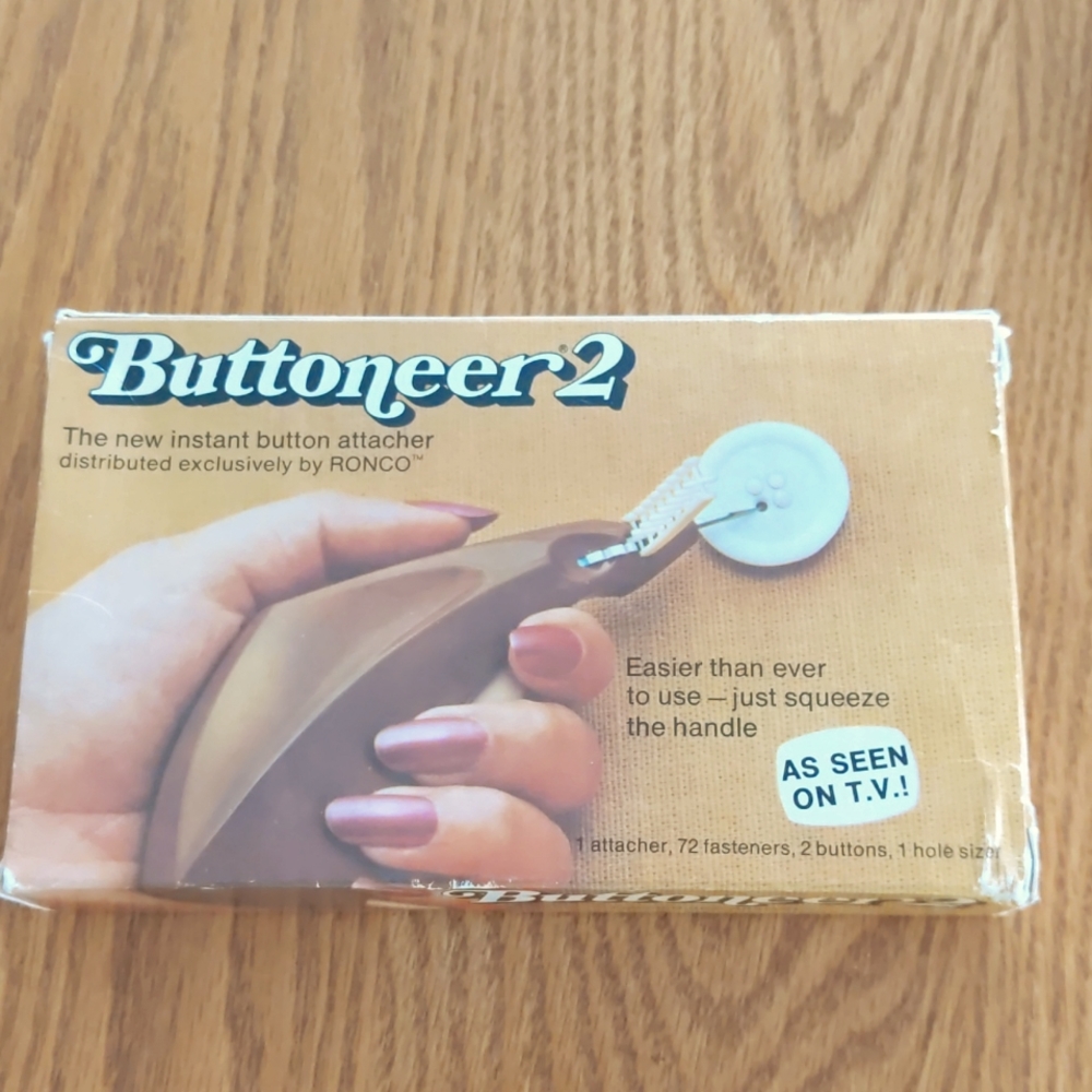 Vintage Buttoneer 2 Instant button attacher set Ronco Teleproducts